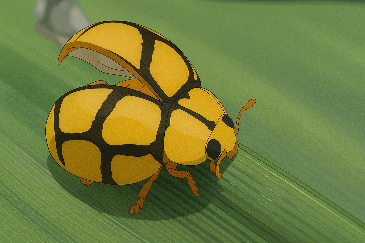 Yellow Ladybug on Green Leaf